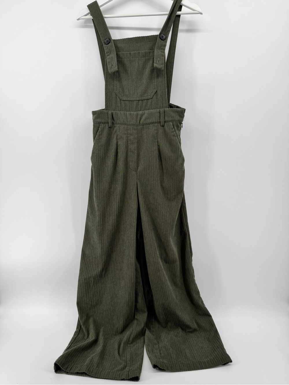 Cider Olive Green Wide-Leg Corduroy Overalls